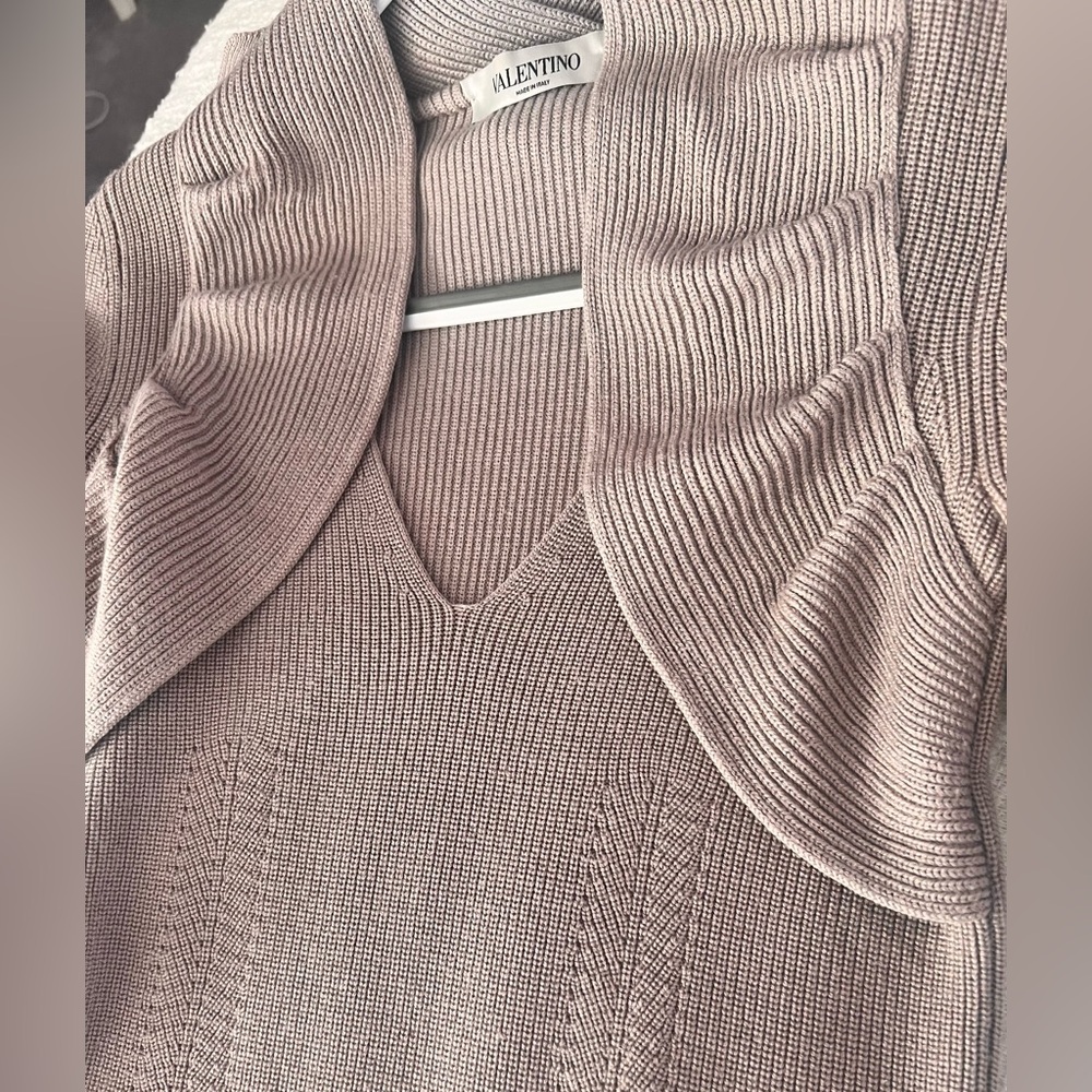 Valentino V-Neck Ribbed Ruffle Sweater - Picture 4 of 11